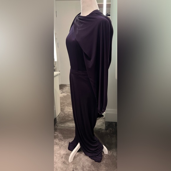 NWT - Alexander McQueen Jersey Draped Long-Sleeve Slit Gown - Amethyst - Picture 7 of 10